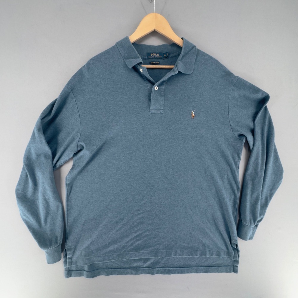 Polo Ralph Lauren Mens LT Tall Blue Pima Soft Touch Long Sleeve Polo Shirt